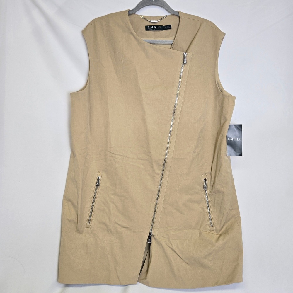 Lauren Ralph Lauren Stretch Twill Moto Vest Pale Wheat Tan Size 16 New $195 MSRP